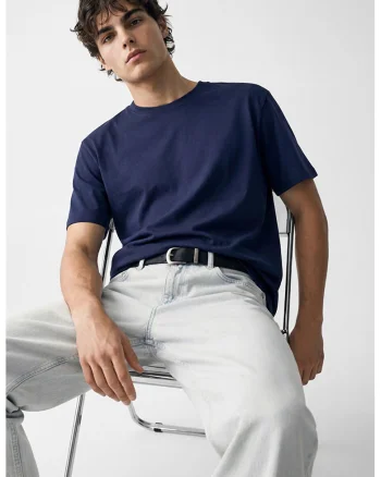 Tricou lejer cu model uni, Bleumarin