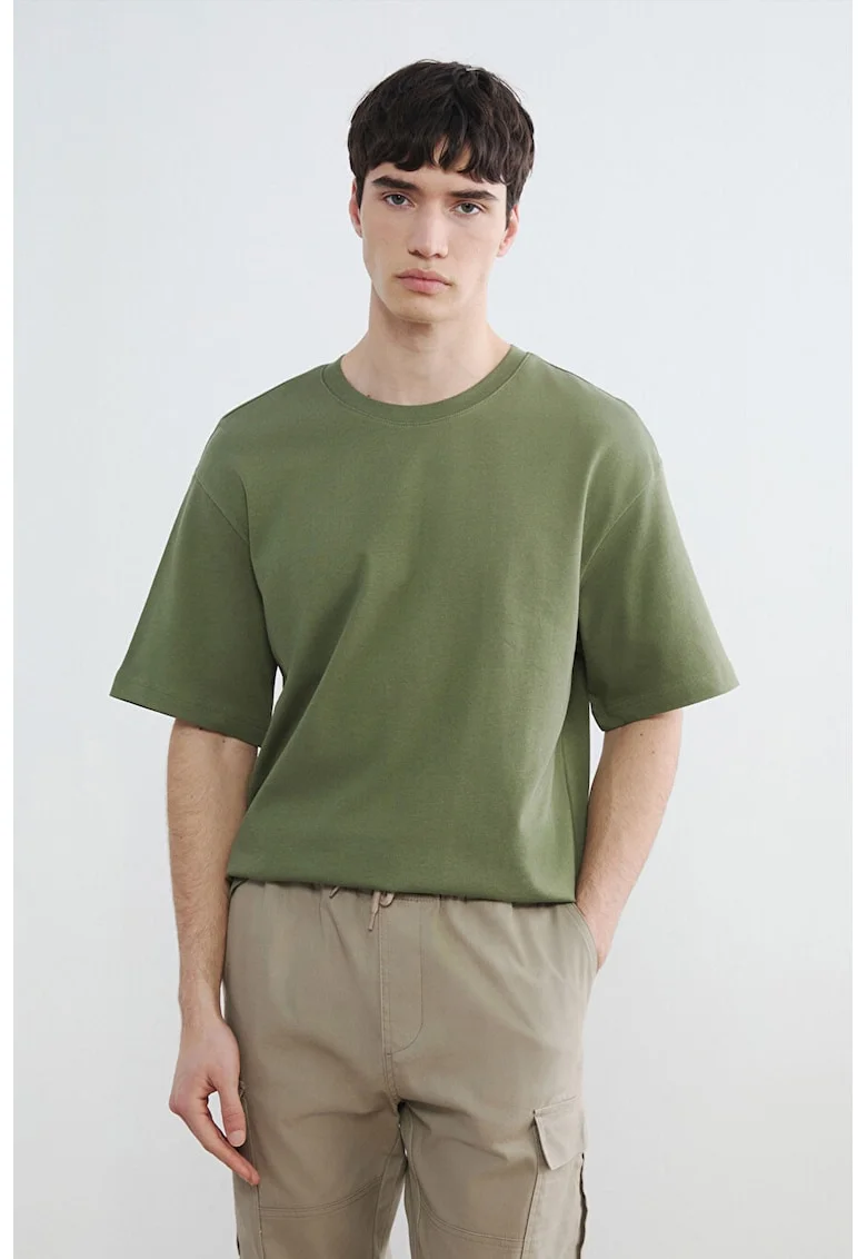 Tricou lejer cu model uni, Verde stins