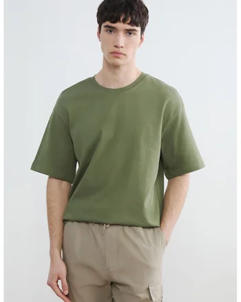 Tricou lejer cu model uni, Verde stins