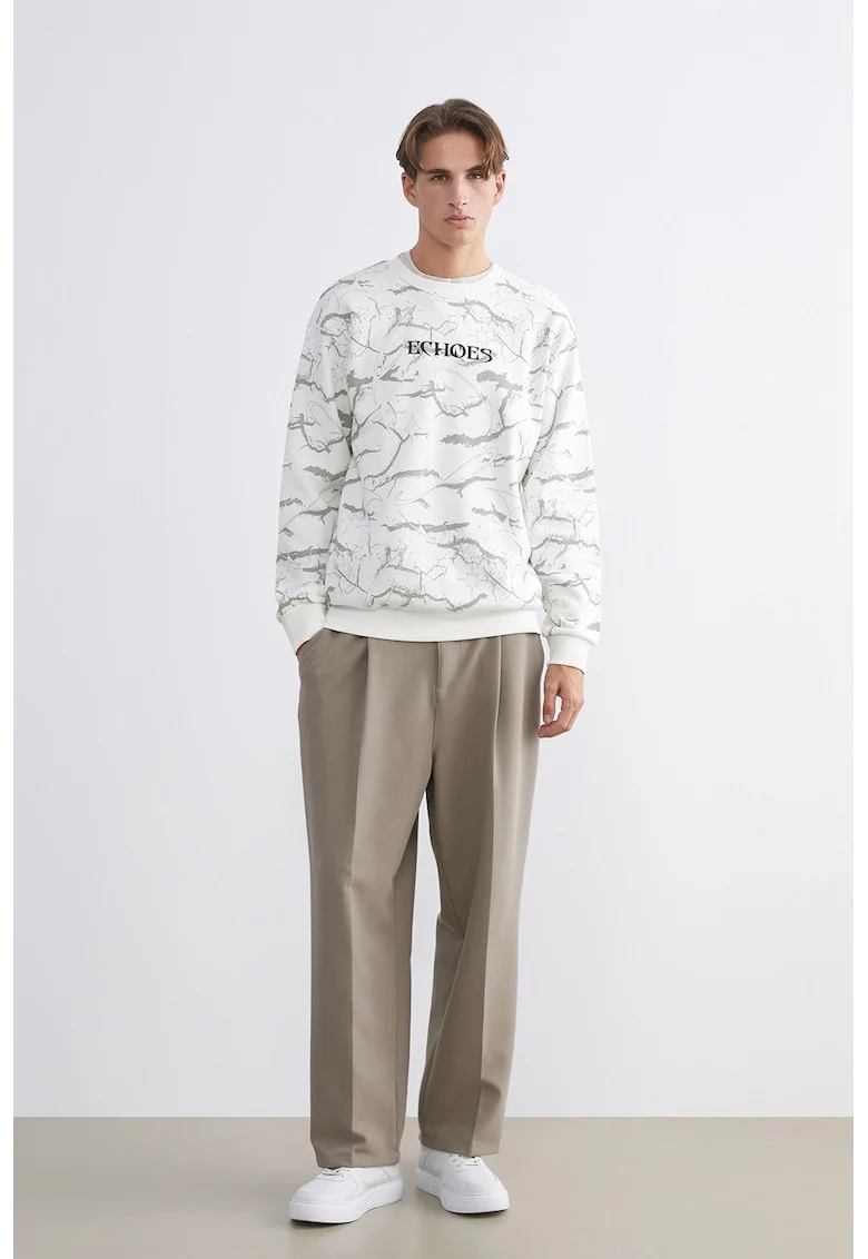 Bluza de trening cu model abstract, Gri/Alb murdar