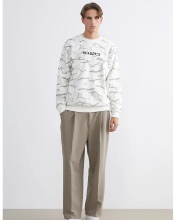 Bluza de trening cu model abstract, Gri/Alb murdar