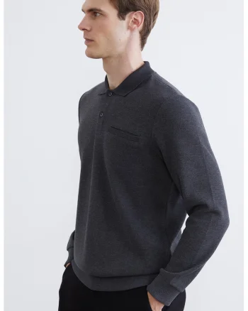 Bluza polo de trening cu buzunar cu refilet, Gri inchis