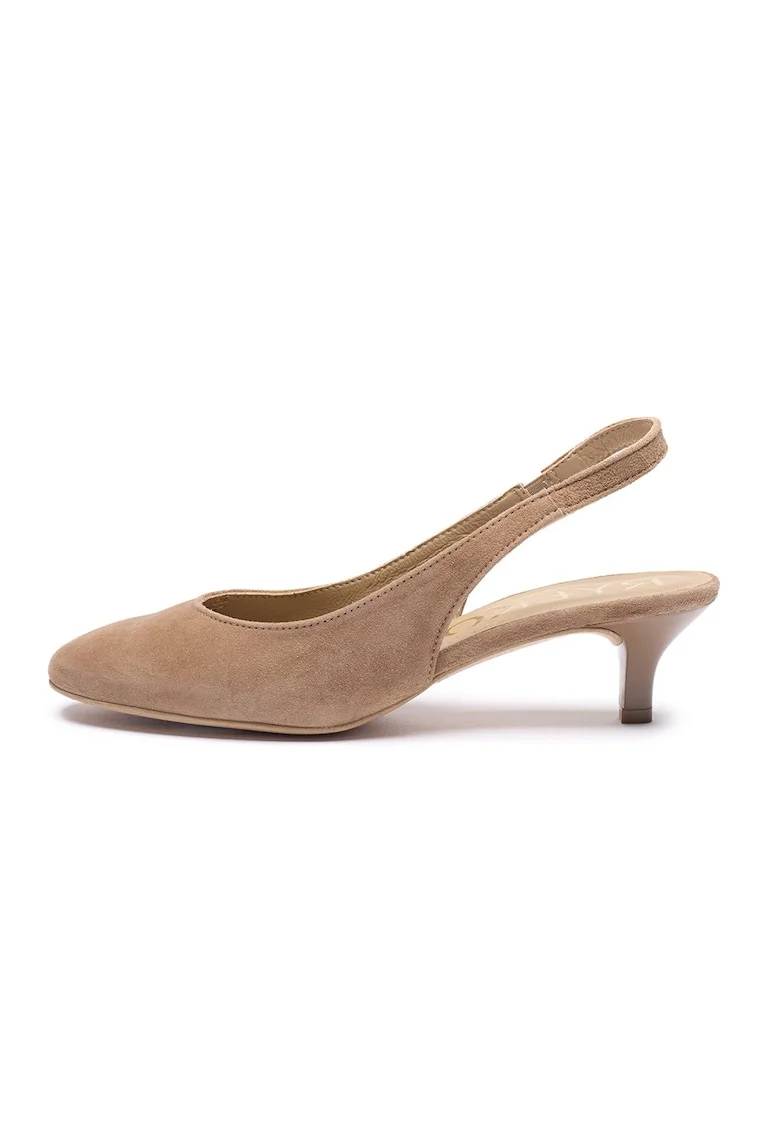 Pantofi slingback cu toc kitten, Maro deschis