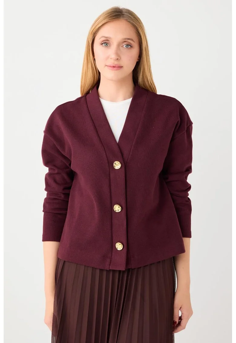 Cardigan lejer cu decolteu in V, Visiniu