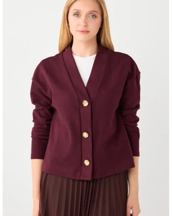Cardigan lejer cu decolteu in V, Visiniu