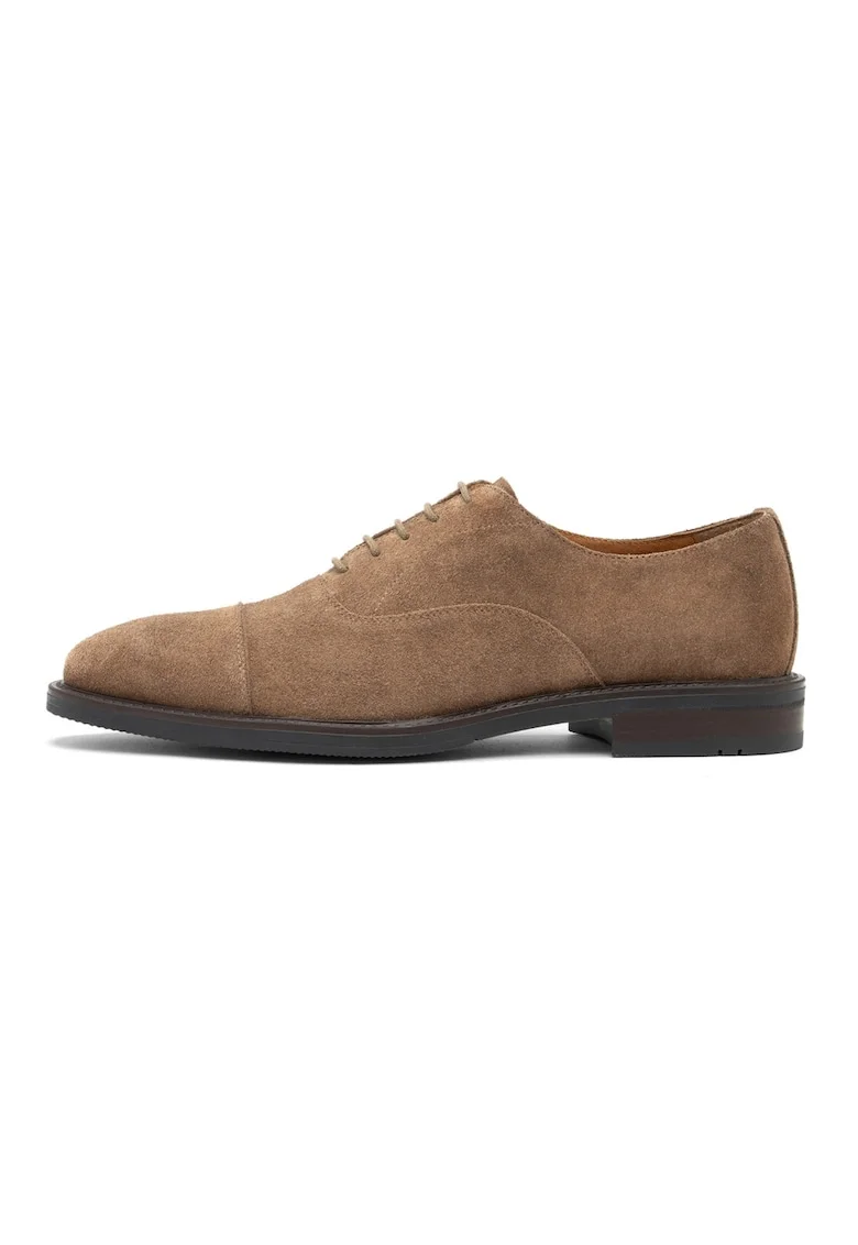 Pantofi Oxford de piele intoarsa cu brant de piele, Maro deschis