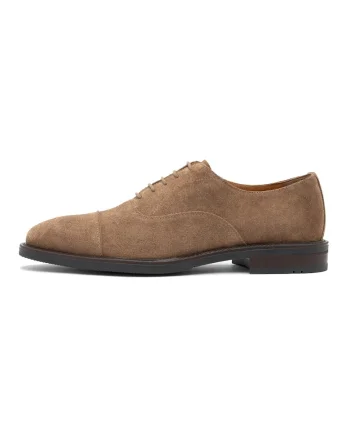 Pantofi Oxford de piele intoarsa cu brant de piele, Maro deschis