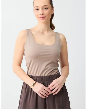 Top slim fit cu decolteu adanc, Maro deschis