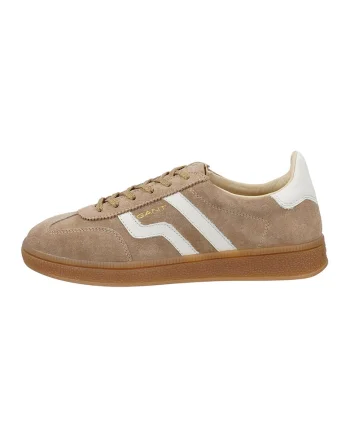 Pantofi sport din piele intoarsa cu garnituri contrastante din piele Cuzima, Maro deschis/Alb murdar
