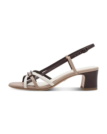 Sandale slingback de piele ecologica, Maro deschis/Maro pamantiu