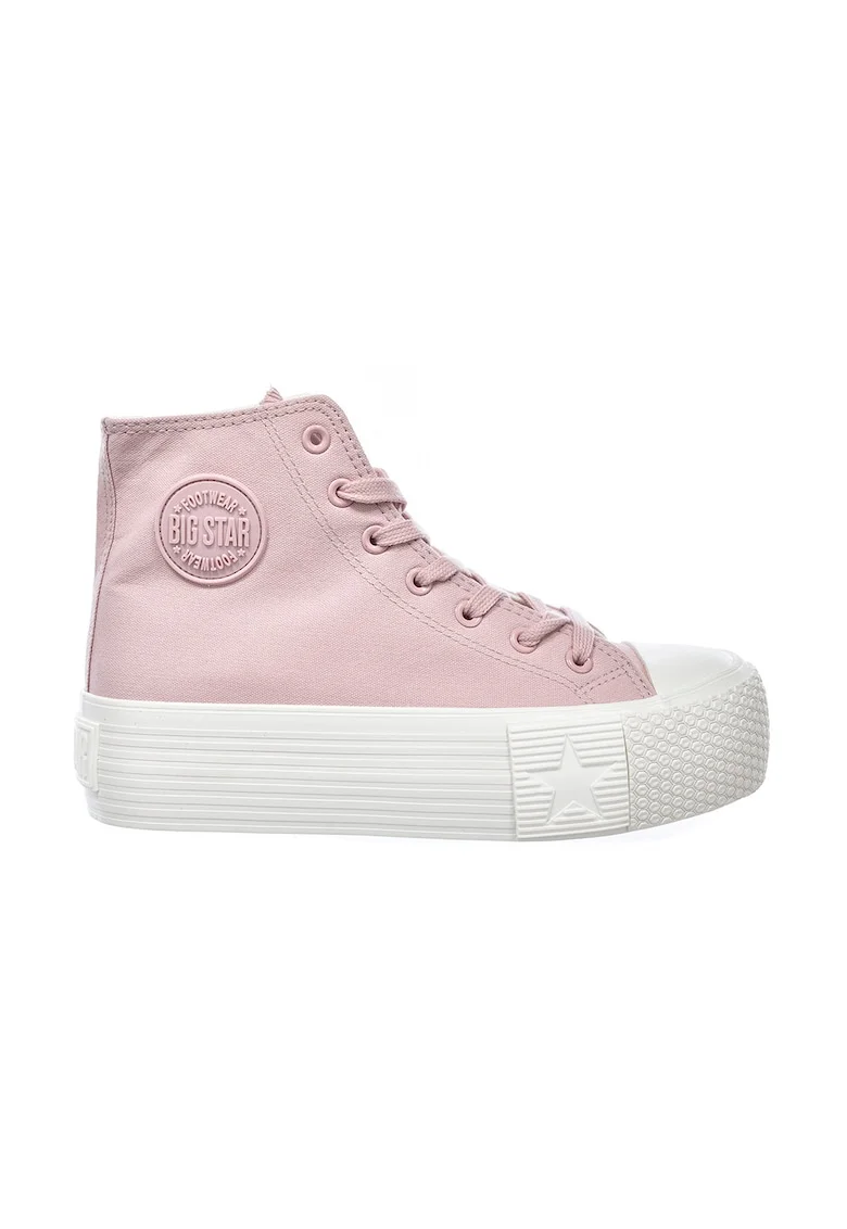 Pantofi sport inalti cu talpa flatform si aplicatie logo, Roz