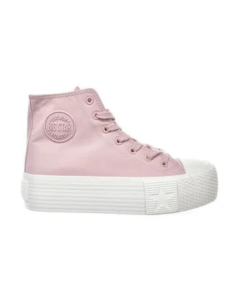 Pantofi sport inalti cu talpa flatform si aplicatie logo, Roz