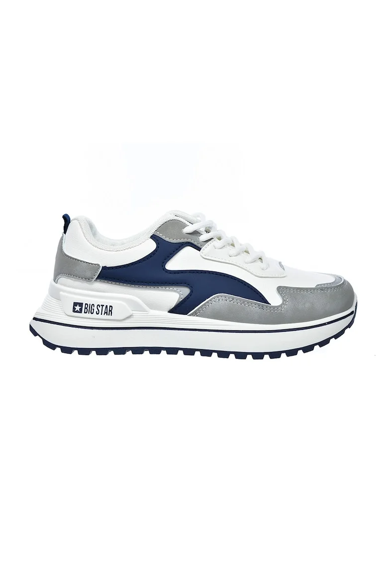 Pantofi sport din piele ecologica cu model colorblock, Alb/Gri/Bleumarin