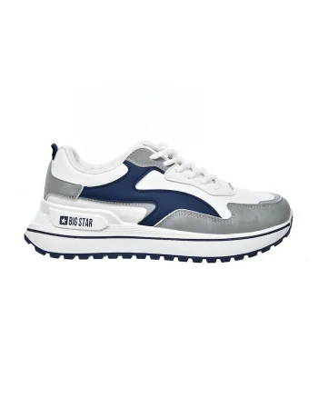 Pantofi sport din piele ecologica cu model colorblock, Alb/Gri/Bleumarin