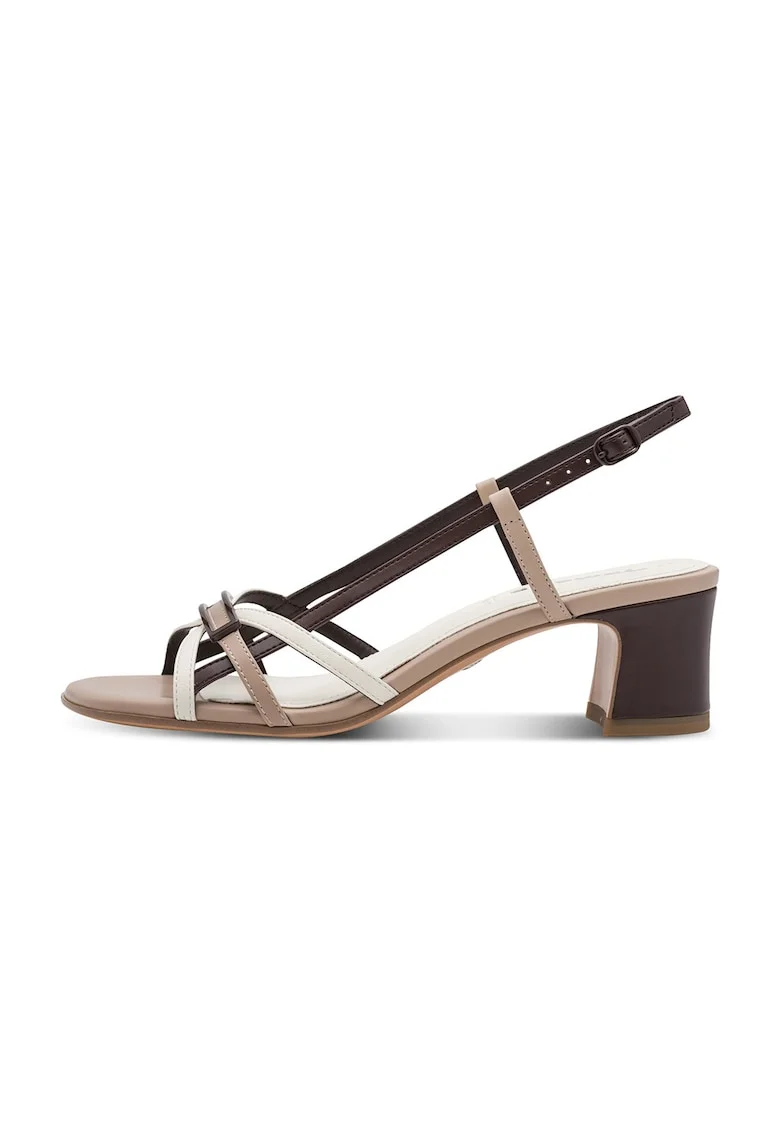 Sandale slingback de piele ecologica, Maro deschis/Maro pamantiu