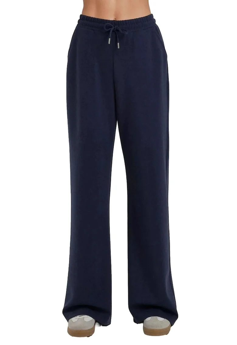 Pantaloni de trening dama,  croi larg, talie inalta, modal, Bleumarin