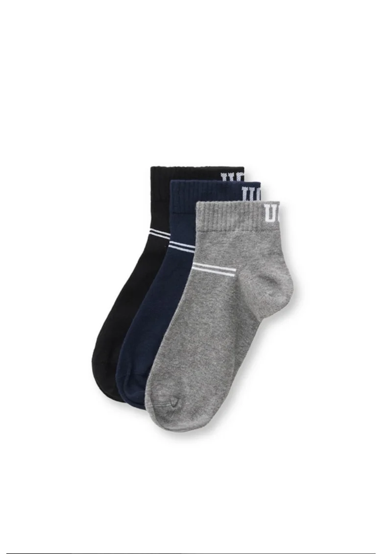 Set de sosete scurte - 3 perechi Brennus, Negru/Gri/Bleumarin