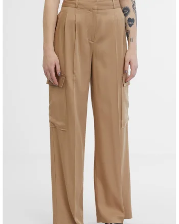 Pantaloni crop cu talie inalta, Maro deschis