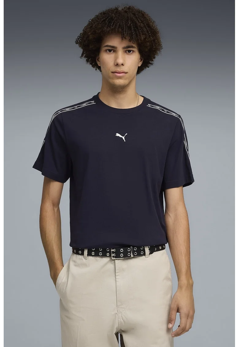 Tricou regular fit cu benzi logo laterale, Alb/Violet aubergine