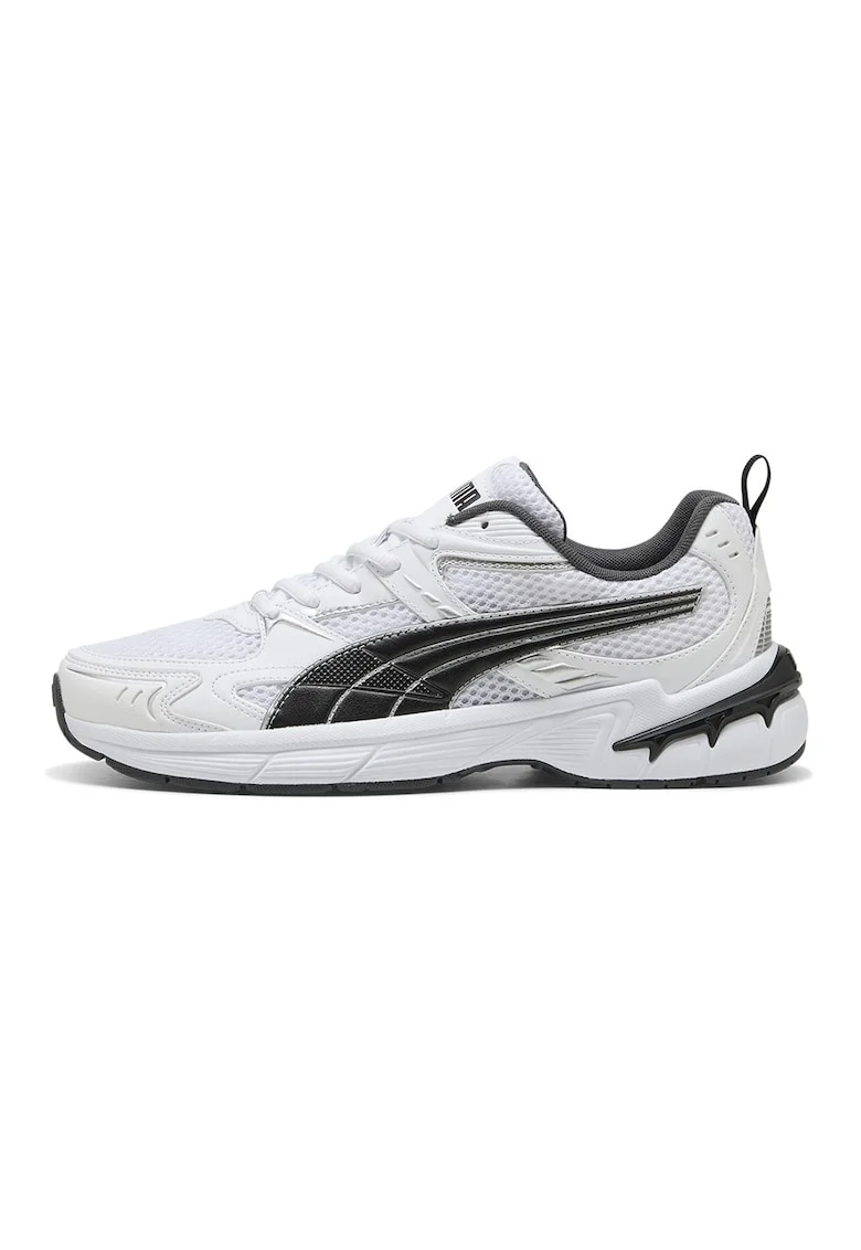 Pantofi sport Milenio Tech 2000 de plasa si piele ecologica, Alb/Negru/Argintiu