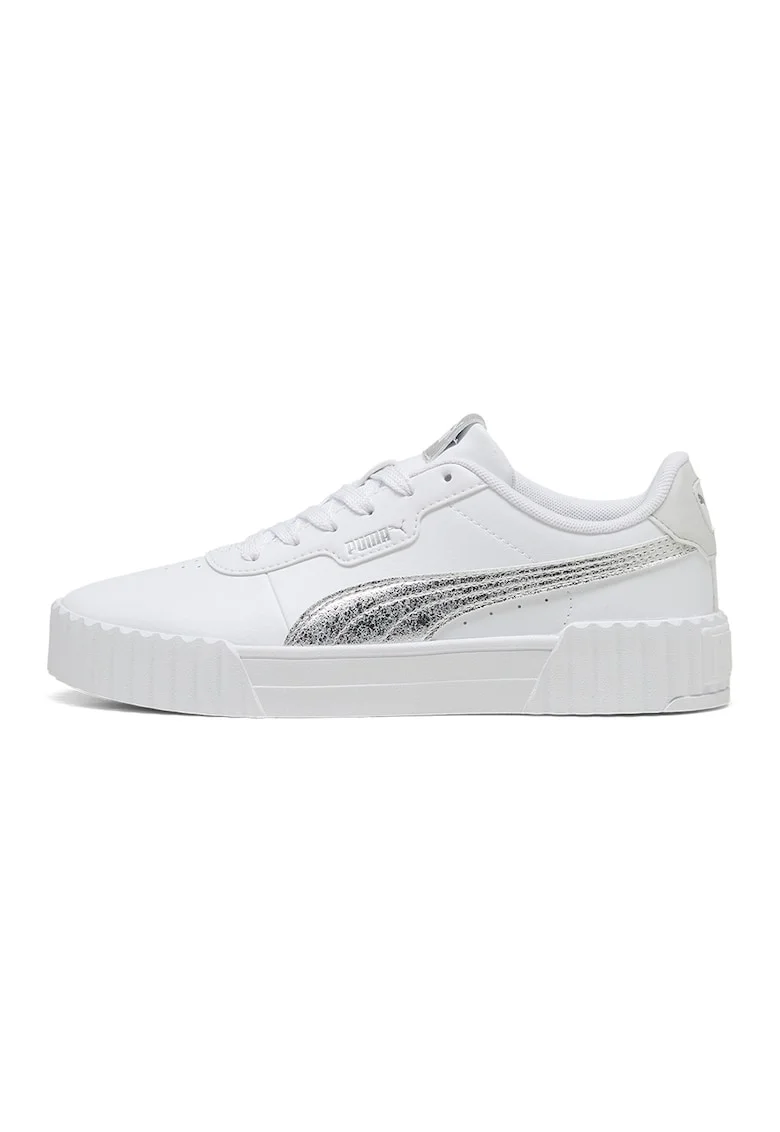 Pantofi sport Carina 3.0 din piele ecologica cu logo cu aspect metalizat, Alb/Argintiu