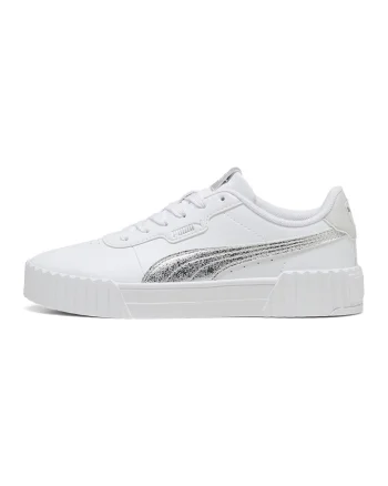Pantofi sport Carina 3.0 din piele ecologica cu logo cu aspect metalizat, Alb/Argintiu