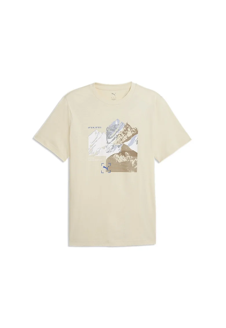 Tricou cu imprimeu logo Mountain, Alb/Maro deschis/Bej deschis