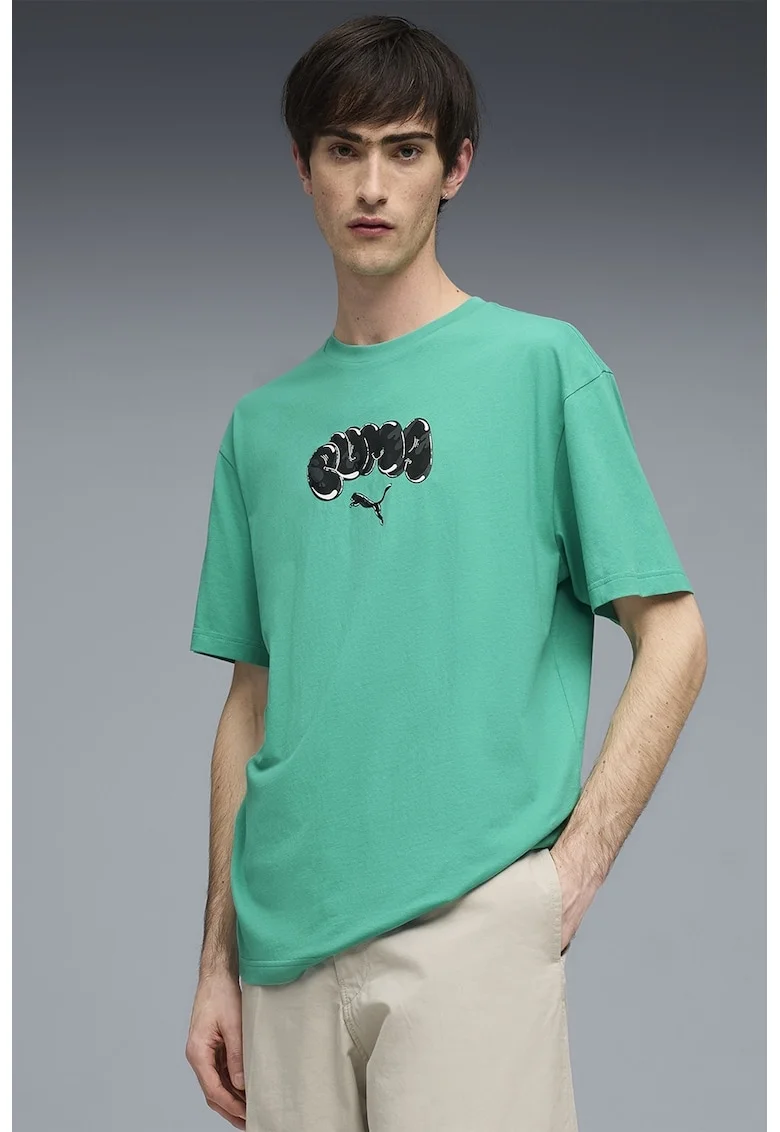 Tricou relaxed fit Balloon Art, Gri/Verde aquamarin