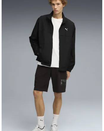 Pantaloni scurti cu talie elastica si imprimeu logo, Maro inchis/Gri