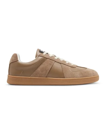 Pantofi sport din piele intoarsa cu garnituri de piele ecologica, Maro deschis