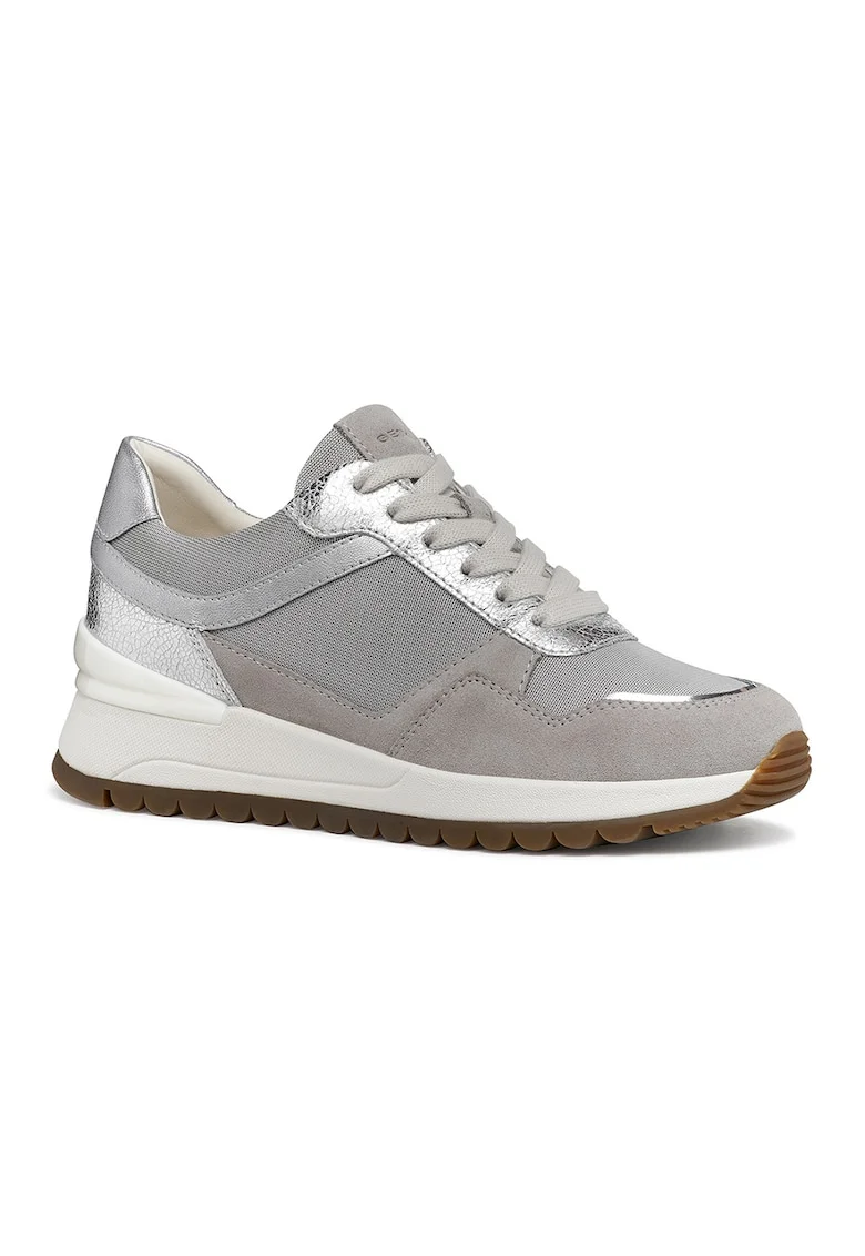 Pantofi sport din piele intoarsa cu insertii din material textil, Gri/Alb murdar