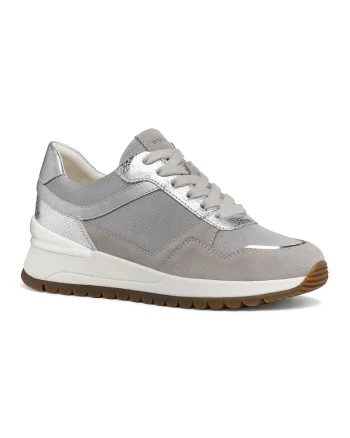 Pantofi sport din piele intoarsa cu insertii din material textil, Gri/Alb murdar