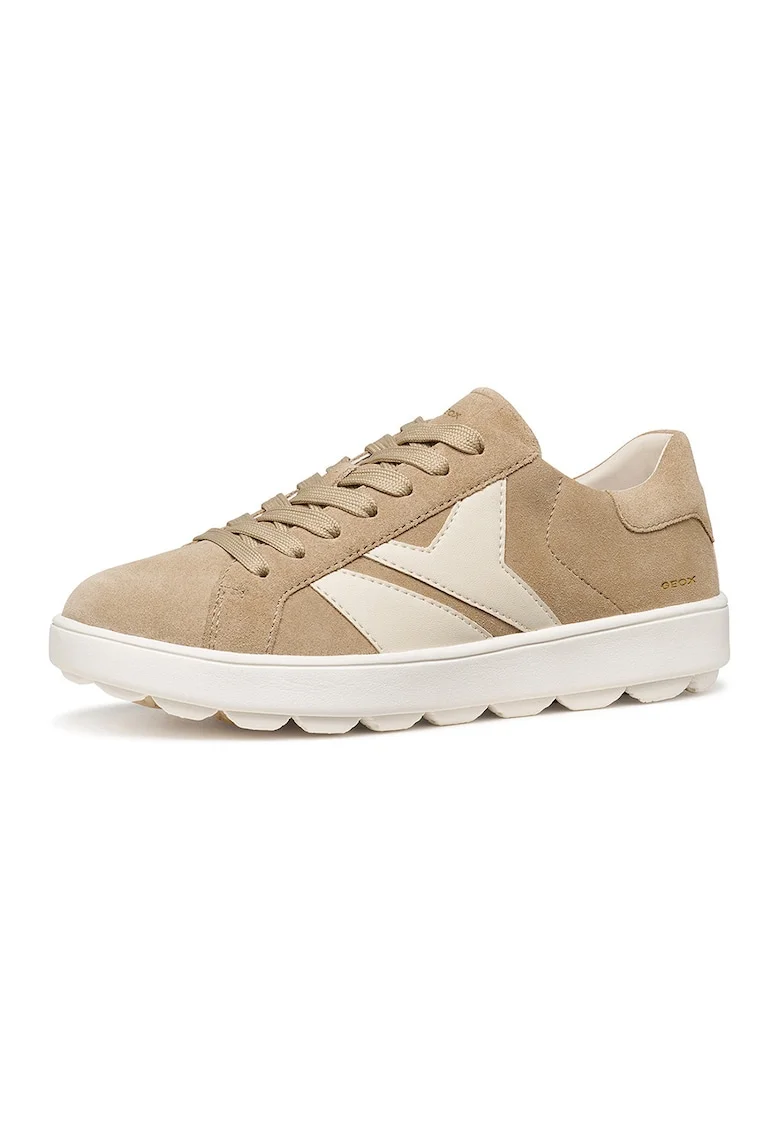 Pantofi sport Spherica din piele intoarsa si piele, Maro deschis/Bej deschis