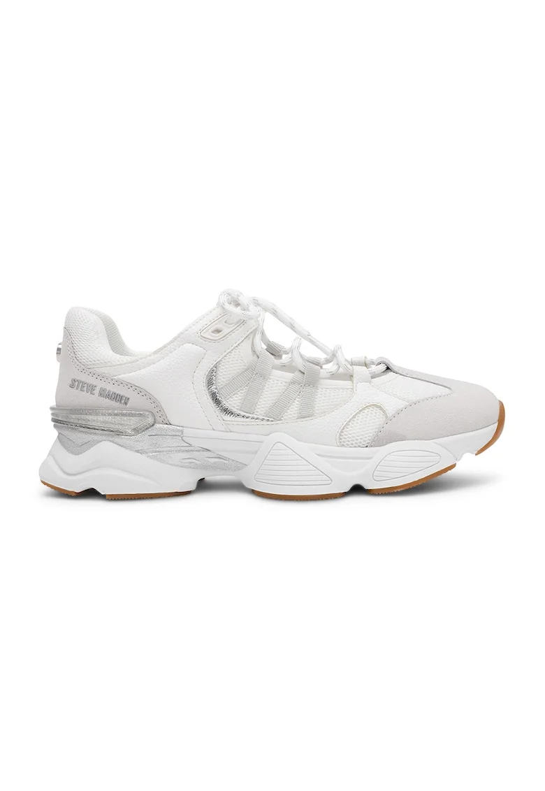 Pantofi sport demi-wedge cu garnituri de piele, Alb/Gri