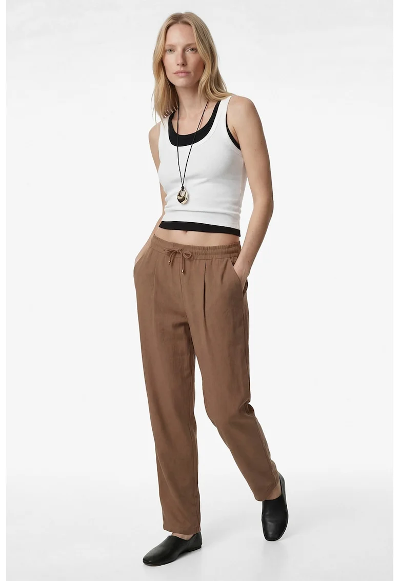 Pantalaoni din amestec de modal cu snur, Maro deschis