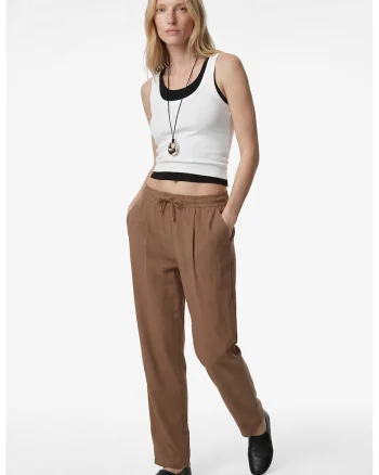 Pantalaoni din amestec de modal cu snur, Maro deschis
