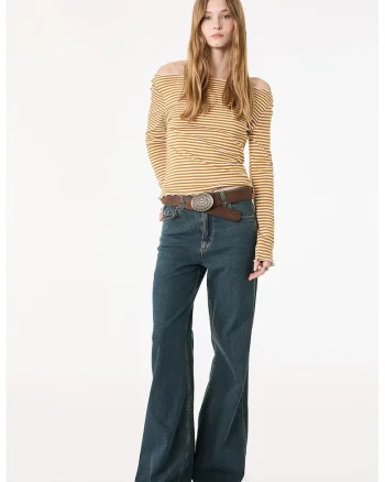 Bluza crop in dungi, Alb/Maro cognac