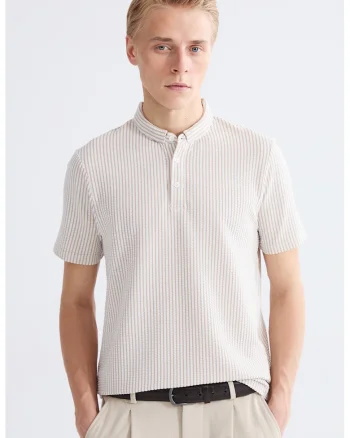 Tricou regular fit texturat, Alb/Maro deschis