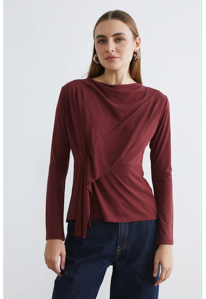 Bluza drapata din amestec de modal, Caramiziu