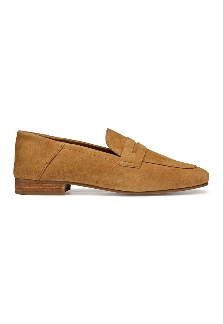 Pantofi loafer de piele intoarsa cu varf patrat, Maro deschis