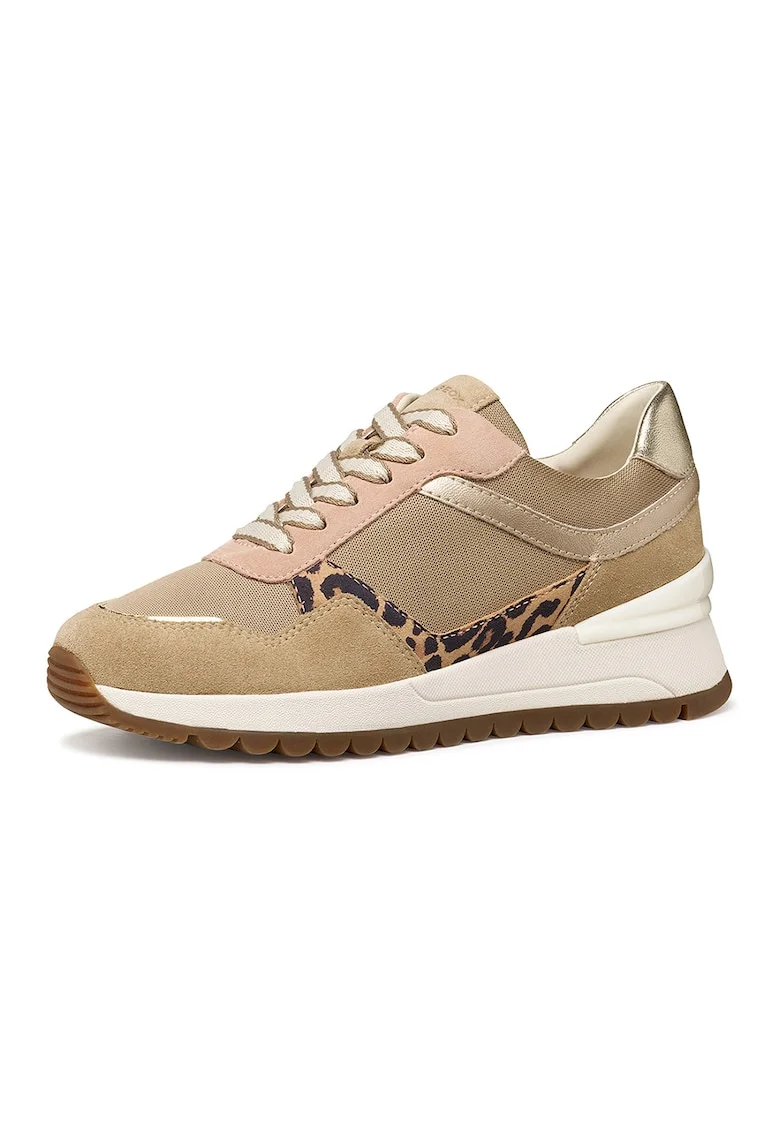 Pantofi sport low-cut cu garnituri de piele intoarsa, Auriu/Maro deschis