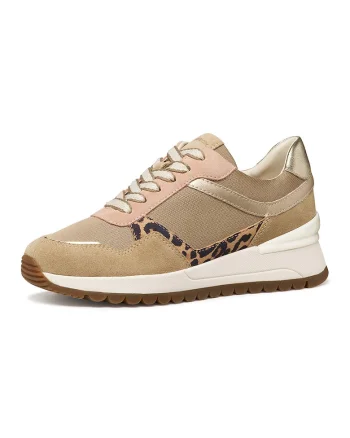 Pantofi sport low-cut cu garnituri de piele intoarsa, Auriu/Maro deschis