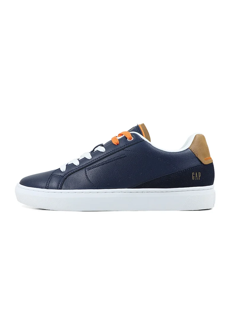 Pantofi sport low-cut piele ecologica cu sireturi, Maro deschis/Bleumarin