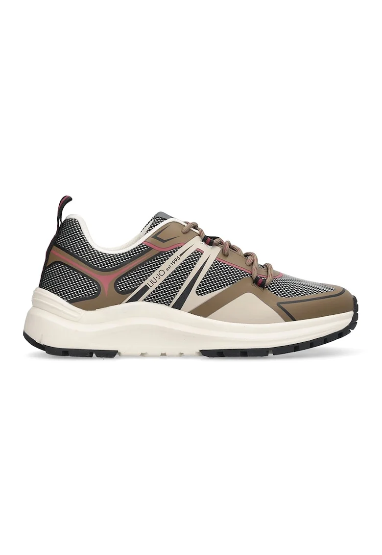 Pantofi sport cu insertii din material textil, Negru/Maro deschis