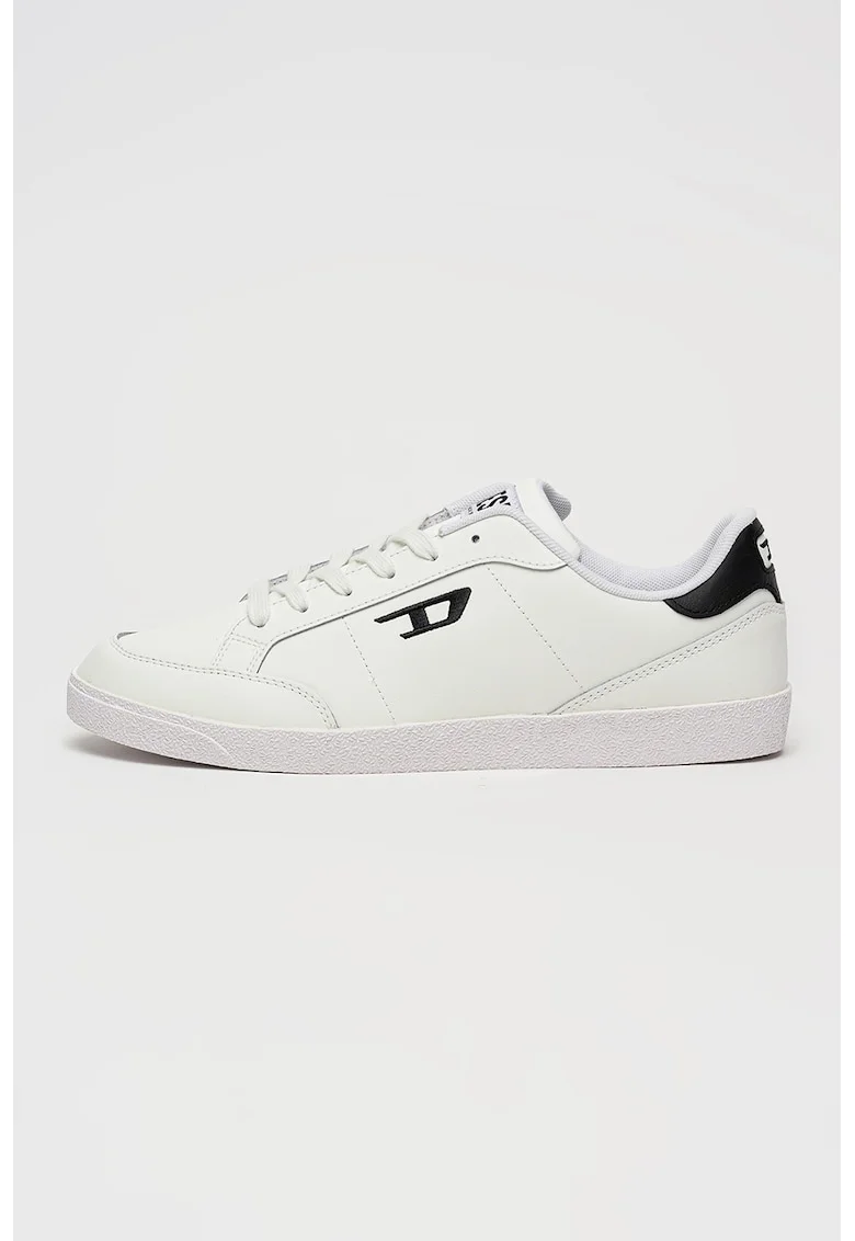Pantofi sport low-cut Leo din piele cu logo brodat, Alb/Negru