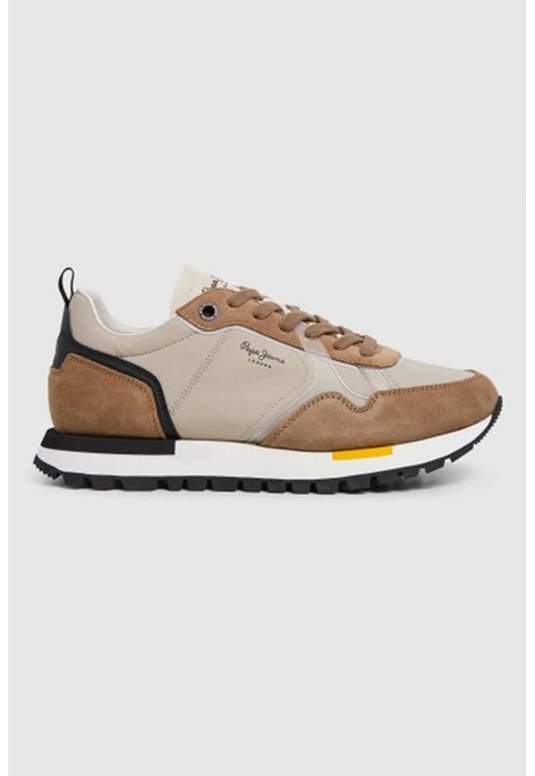 Pantofi sport low-cut uni cu garnituri de piele intoarsa, Negru/Maro deschis/Maro taupe deschis