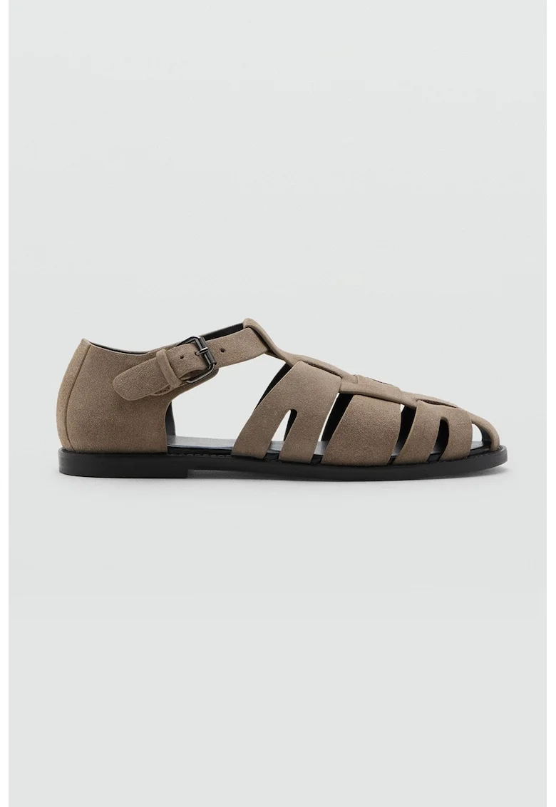 Sandale flatform din piele intoarsa, Maro deschis