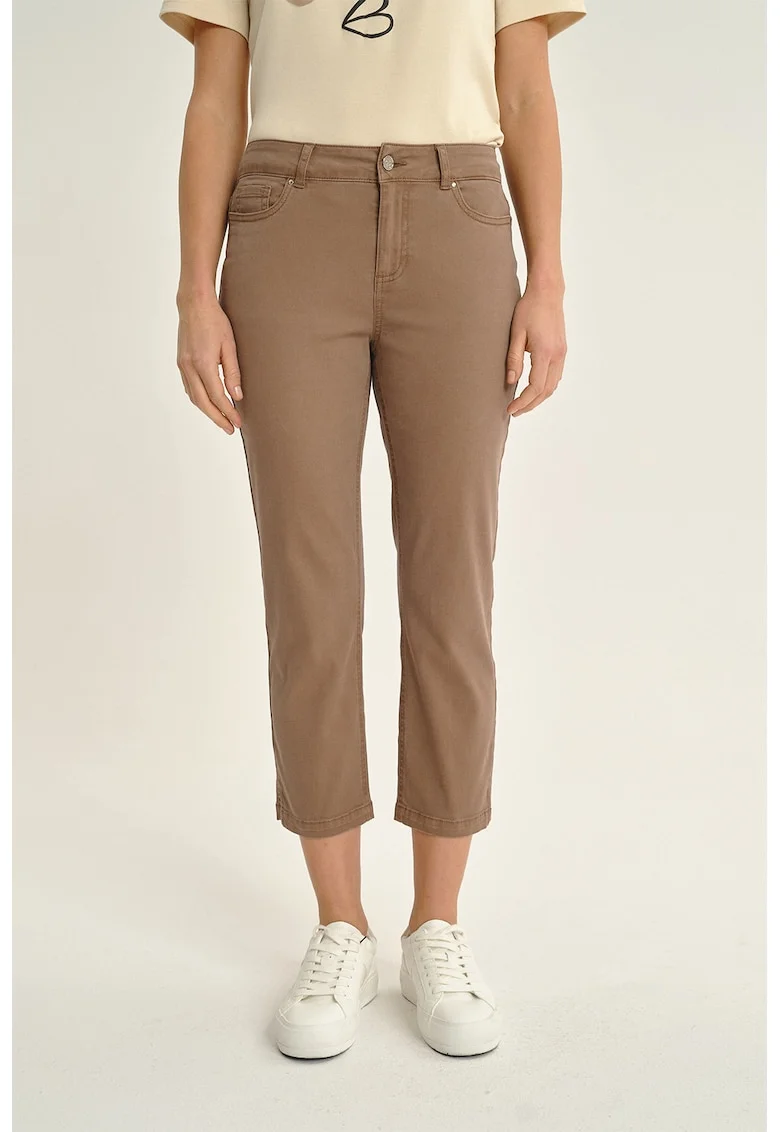 Pantaloni crop cu talie inalta, Maro deschis