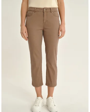 Pantaloni crop cu talie inalta, Maro deschis