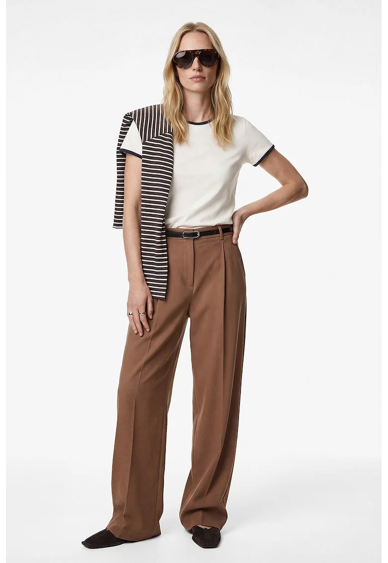 Pantaloni eleganti cu croiala ampla, Maro deschis